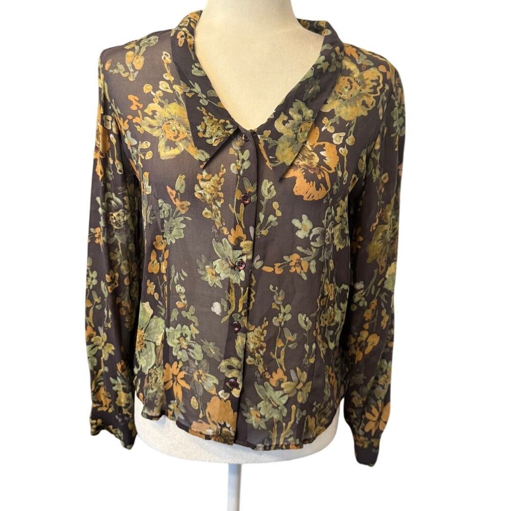 Pendleton Sheer Fall Floral Silk Button Front Blo… - image 2